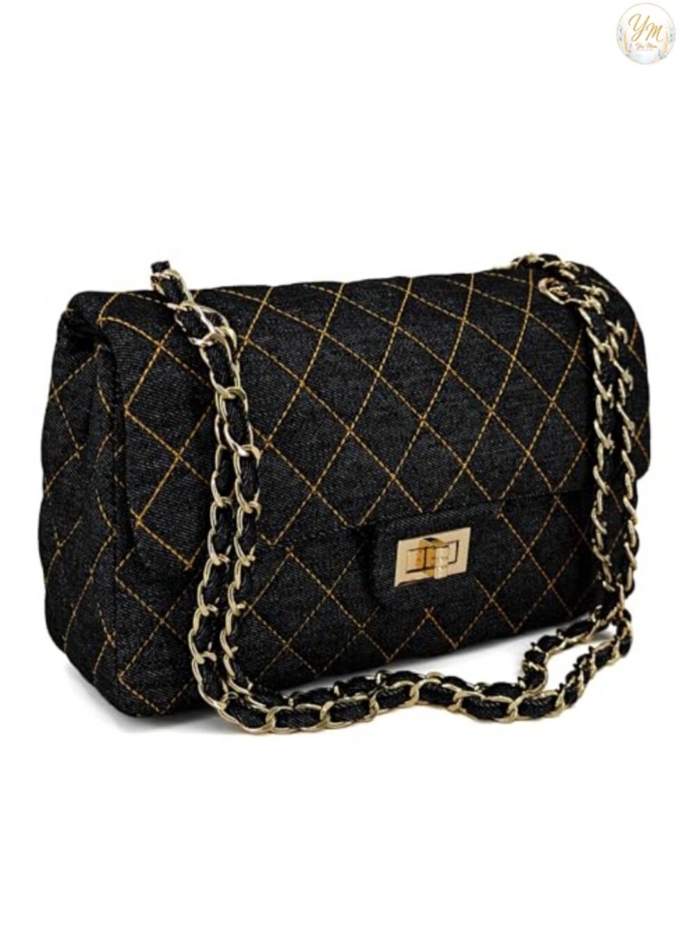 Vintage Quilted Denim Flap Shoulder Bag with Chain Strap for Women